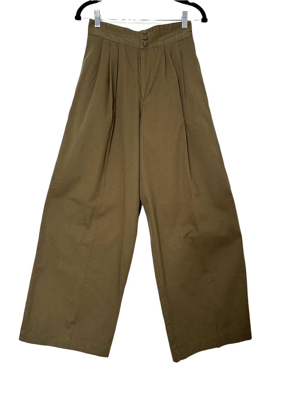 Army Green Pleated High Waisted Wide Leg Barrel Pants Minimalist Goblin Earthy - Picture 2 of 12